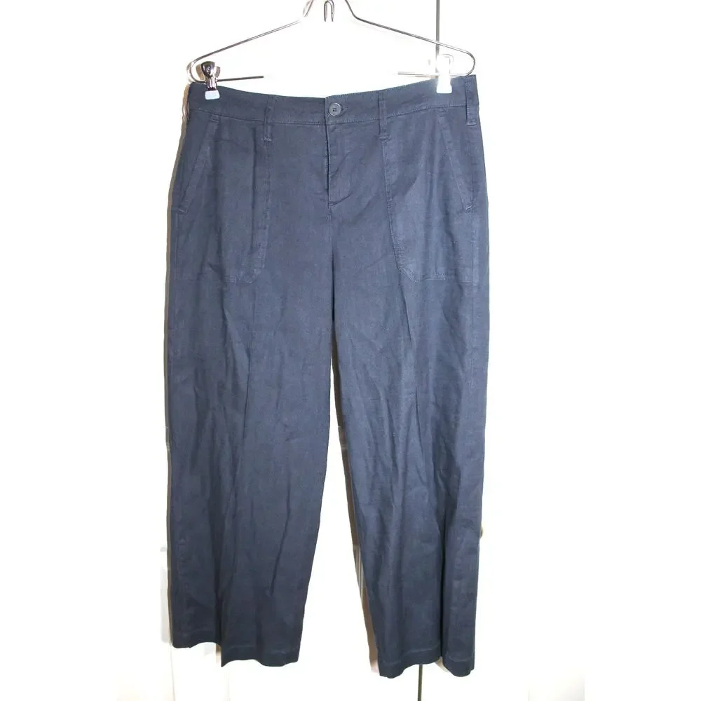 NYDJ Blue Linen Blend Wide Leg Cropped Pants sz 4
